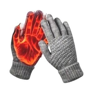Unisex Thermal Warm Thick Plush Lined Touchscreen Gray Gloves NEW Winter OS